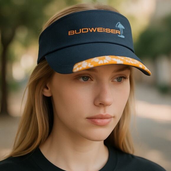 Vintage Budweiser Unisex Visor Hat Beer 2002 Promo Merch Black Yellow Hook Loop - Picture 1 of 12